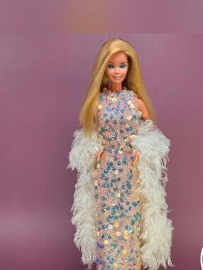 For Superstar Barbie Doll- Hollywood Premiere Pink Sequin Gown and Boa